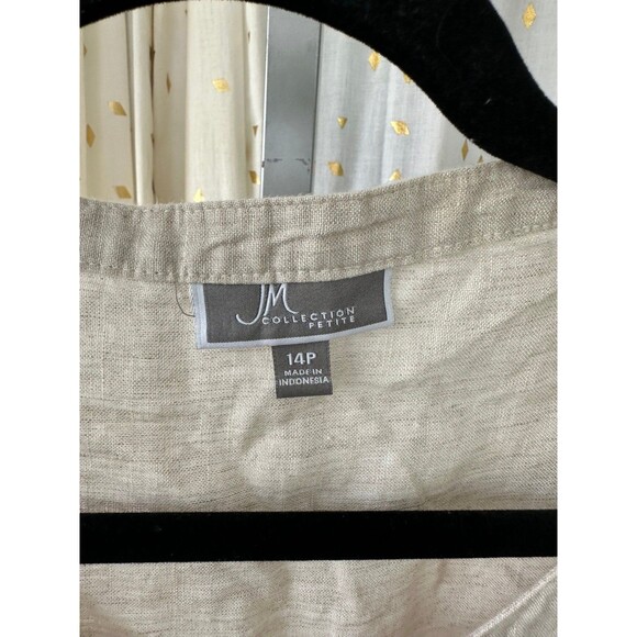 JM Collection Petite 100% Linen Mandarin Band Collar Button Down Shirt 14 - Picture 5 of 7